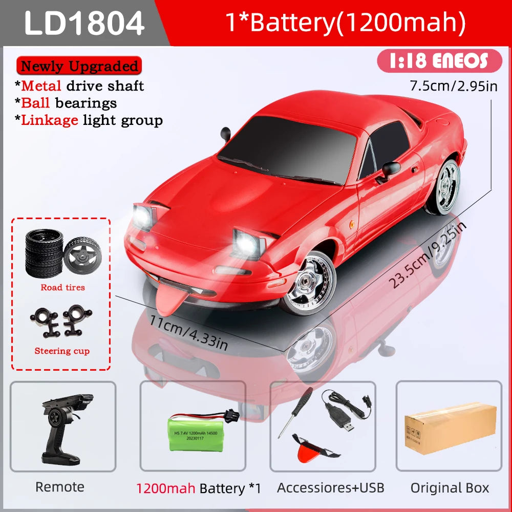 LDRC LD1804 RC Drift Car 1/18 Mazda Mx5 2.4G 2WD ESP Gyroscope LED Lights Full Scale Controlled Model Children Car Toys Gifts