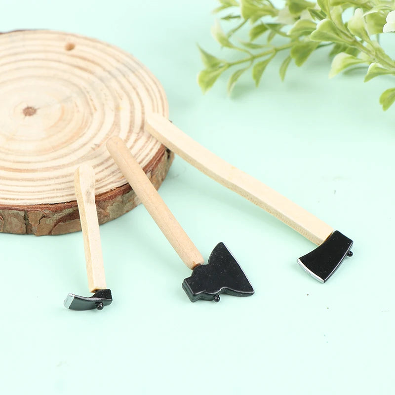 3Pcs/set Mini Wood Metal Chopper Hatchet Dollhouse Miniature Tools