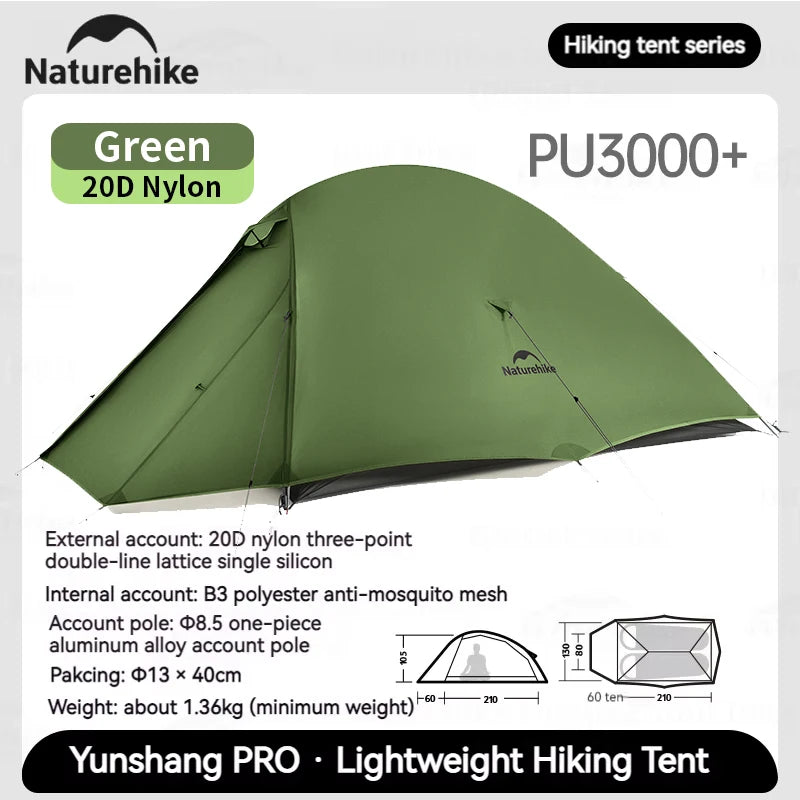 Naturehike Cloud Up Pro Tent 1/2/3 Person Lightweight 20D Nylon Waterproof Outdoor Camping Hiking Backpacking Ultralight Tent