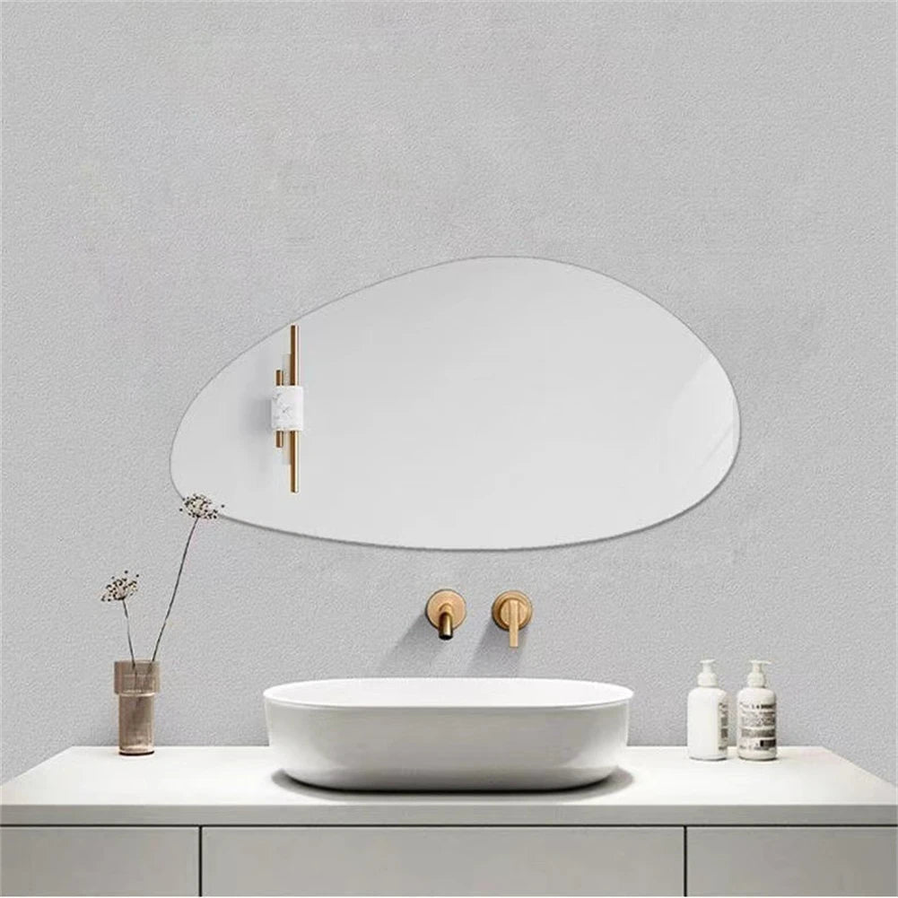 1 miroir en acrylique irrégulier pour salle de bain, 40 cm, incassable, en forme de nuage, autocollant mural, miroir de coiffeuse, chambre à coucher, salon, décoration