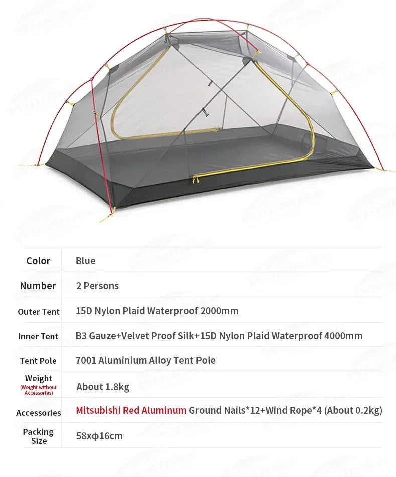 Naturehike Mongar UL BASE PRO 123 People Tent Trekking Backpacking Shelter Tent 20D Nylon Waterproof Ultralight Outdoor Camping