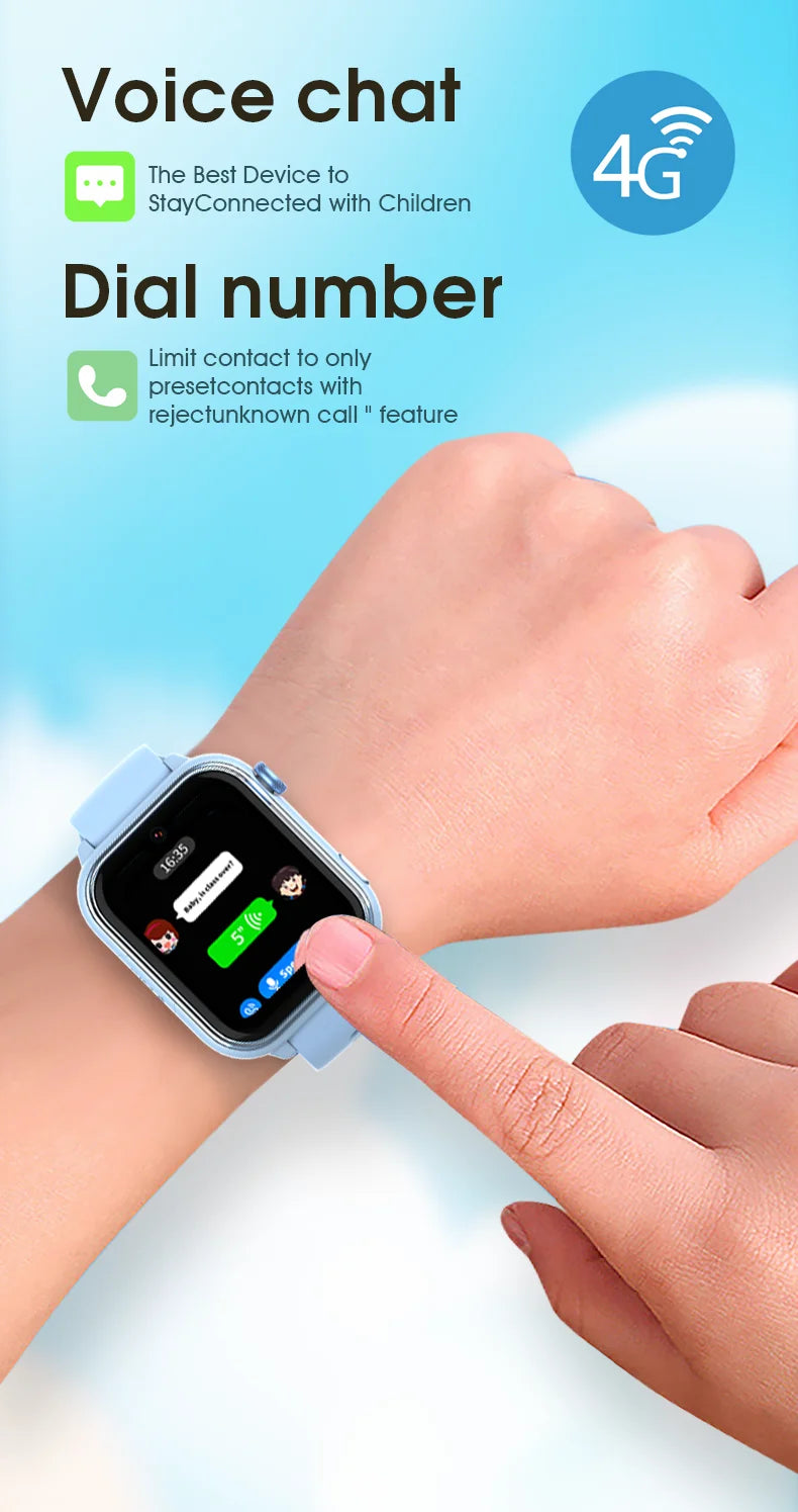 Montre intelligente GPS Wonlex KT37 pour enfants avec assistant vocal IA, application de surveillance, suivi de localisation WiFi, appel vidéo 4G