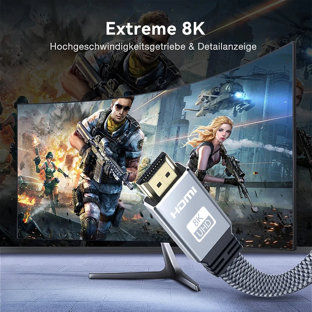 Câble HDMI plat 8K 48 Gbit/s haute vitesse 8K60 4K120 144 Hz Cordon HDMI 2.1 tressé 3D eARC HDCP 2.2 et 2.3 Compatible avec Roku TV/PS5