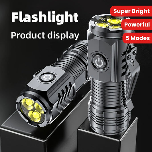 Tragbare Mini-LED-Taschenlampe Leistungsstarke 3*Docht Kleine Taschenlampe USB Wiederaufladbare Starke Lichtlaterne Superhelle Kappenclip-Lampe