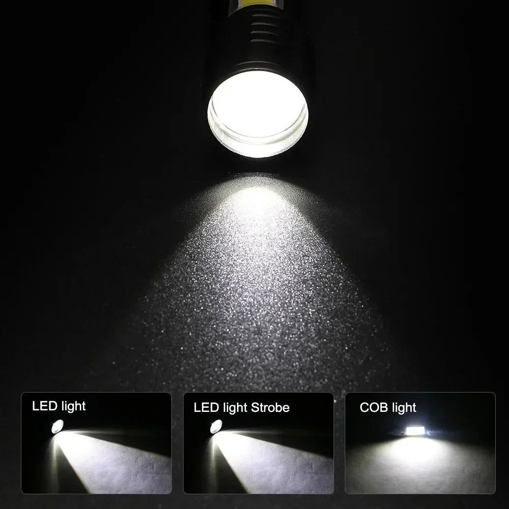 Lampe de poche portable super lumineuse 3 LED SST20 - Torche USB rechargeable de haute qualité, étanche avec CLIP DE CASQUETTE pour la randonnée et le camping