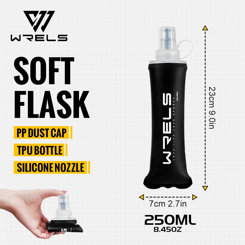 WRELS Trinkflasche TPU Faltbare Soft Flask Outdoor Sport Wasserbeutel Faltbare Trinkflasche 500ml für Laufen Camping BPA-frei