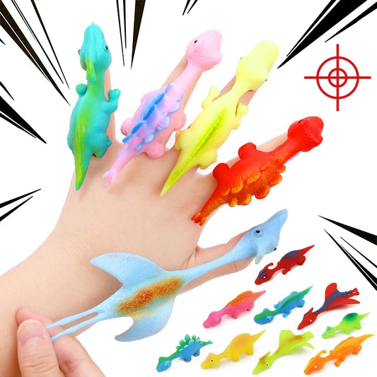 10PCS Creative Finger Catapult Dinosaur Slingshot Sticky Wall Toys for Adults and Kids Vent Stress Relief Catapult Dinosaur Toy