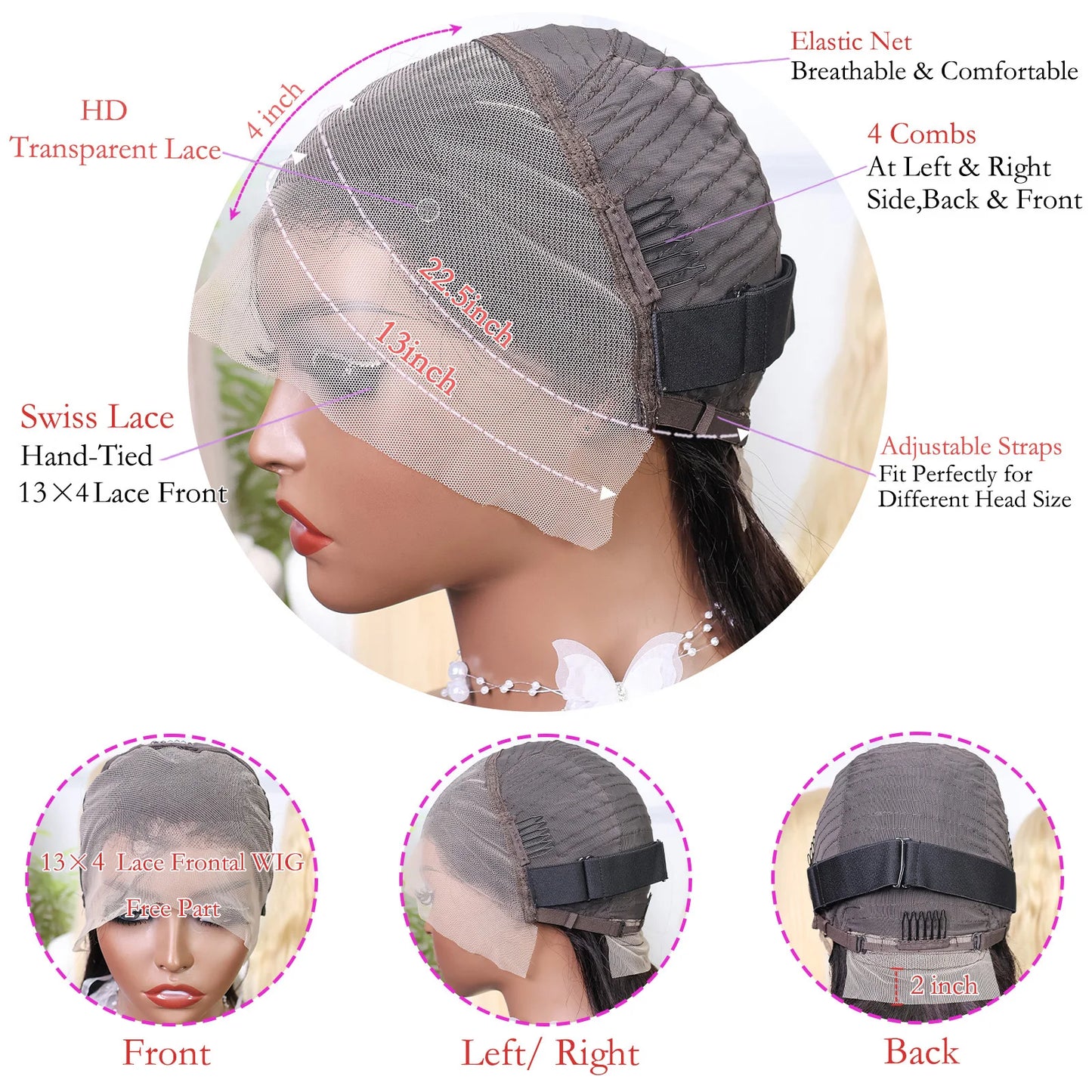 Perruques de cheveux humains brésiliens 13x4 Lace Front Bob court et lisse 4x4, densité 200%, 12 14 16 pouces