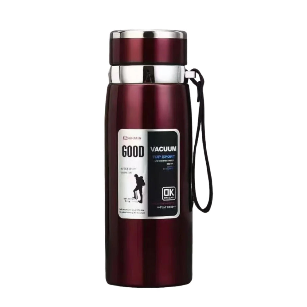 800/1000ml Sport-Thermosflasche, groß Fassungsvermögen, Edelstahl, tragbare Vakuumflasche, auslaufsicher mit Aufhängeband