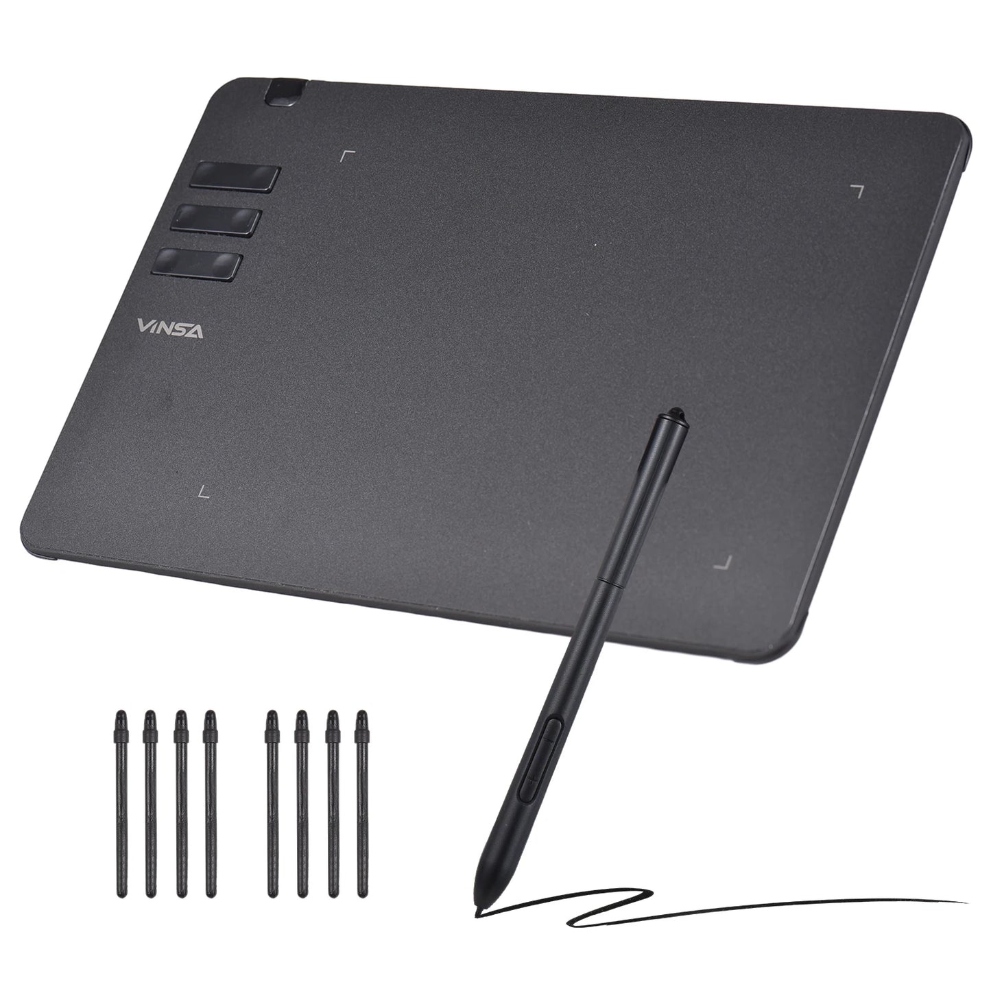 VINSA T1161 Grafiktablett Ultradünnes Kunst-Design-Skizze mit batterielosem Stift 8 Stiftspitzen 8192 Druckstufen