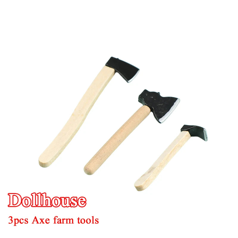 3er-Set Mini Holz Metall Beil Axt Puppenhaus Miniatur Werkzeuge