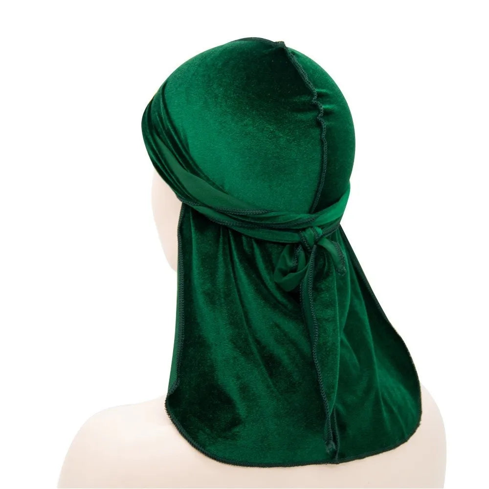 Nouveaux Durags en Velours Casquettes Longue Queue Chapeau Turban Respirant Bandeau Élastique Réglable Accessoires pour Cheveux