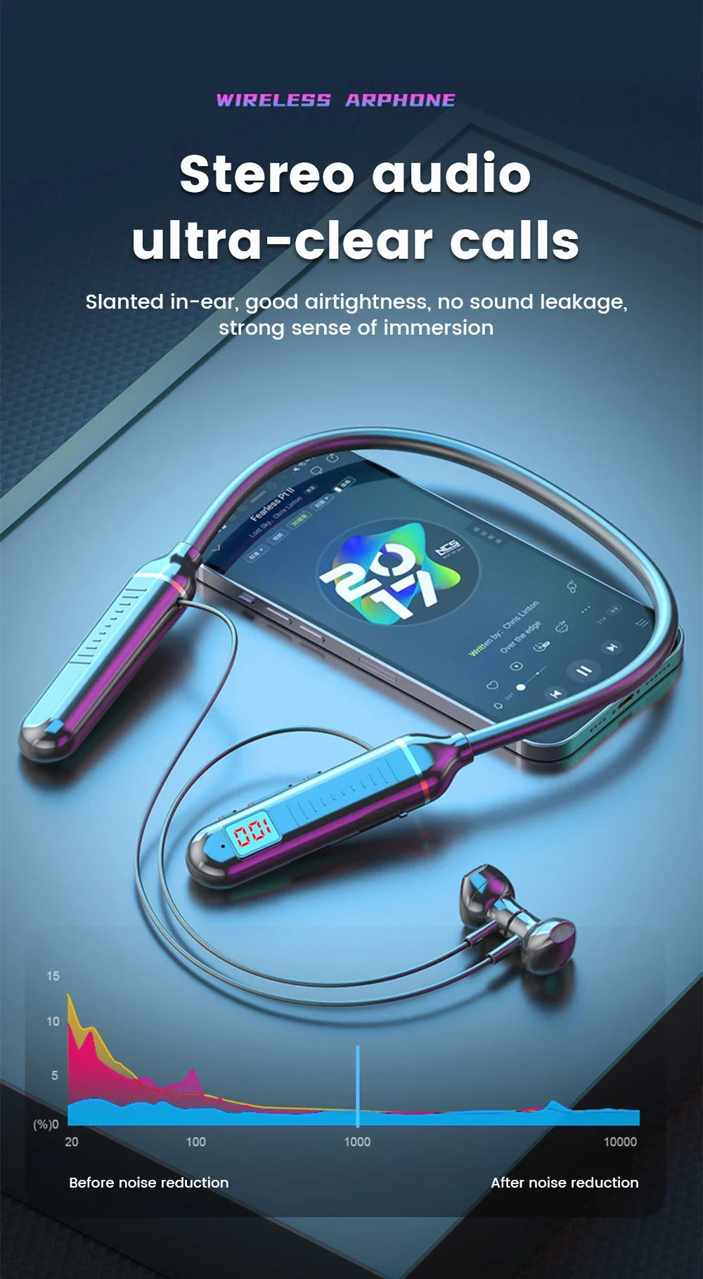 Kabellose Ohrhörer 5.3 Nackenbügel-Kopfhörer Gaming LED-Display Stereo Sport-Headset Halterung Wasserdichte Magnetische Ohrhörer