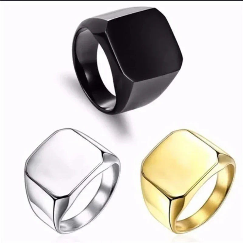 Nouvelles bagues brillantes en métal 2023 pour hommes, anneaux géométriques larges, chevalière carrée, style punk, bijoux fantaisie, vente en gros
