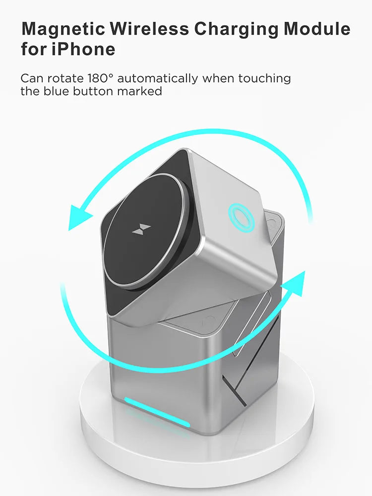30W Touch Rotating Magnetic Multi-function 3 in 1 Wireless Charger for Iphone 16 15 14 13 Max Fast Charger Samsung Xiaomi