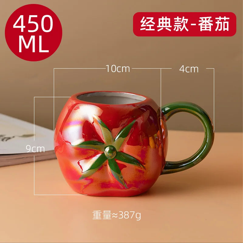 Dreidimensionale Frucht-Porzellan-Kaffeetasse Große Kapazität Apfel-Erdbeer-Tasse Zuhause Nachmittagstee Dessert Tee Tasse Paar Tasse