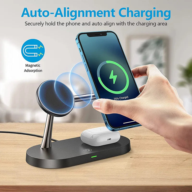3-in-1 Magnetisches kabelloses Ladegerät für iPhone 16 15 14 13 12, Schnellladestation für Apple Watch 10 9 8 7 6 5 4, Airpods 2 3 Pro