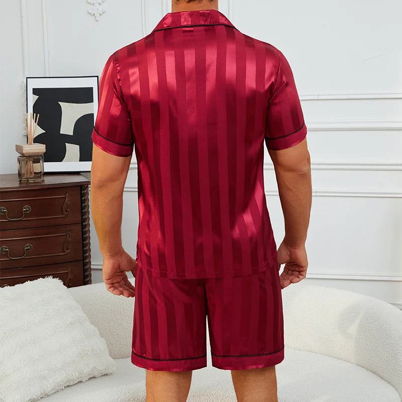 Herren-Pyjama-Set mit Karodruck, Kurzarm-Revers-Oberteil und elastische Shorts, bequem, perfekt für Sommer-Schlafanzüge und Loungewear