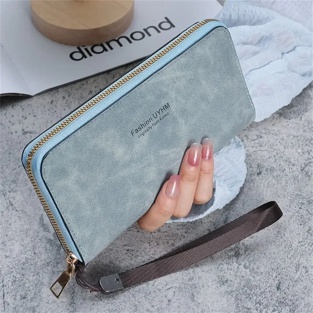 Forever Young Geldbörse Damen Lang PU Standard Geldbörsen 2024 Neu Retro Weiblich Glatt Reißverschluss Portemonnaie Damen Handtasche Kartenfächer