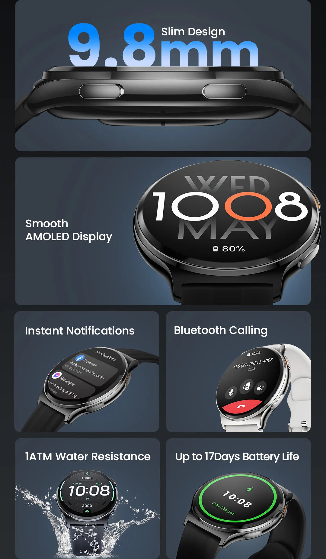 HAYLOU Solar Lite 2 Smartwatch 1,43 Zoll AMOLED-Display 24h Gesundheitsüberwachung 150+ Sportmodi Sprachanrufe Smartwatch 1ATM