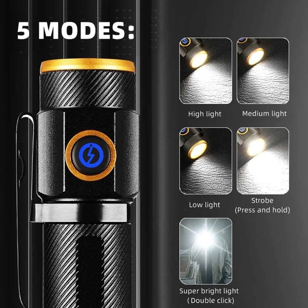 Mini Flashlight High power LED Palm Light Usb Rechargeable Pocket Outdoor Hiking Travel Home Magnet Work lamp Gift Small Torch