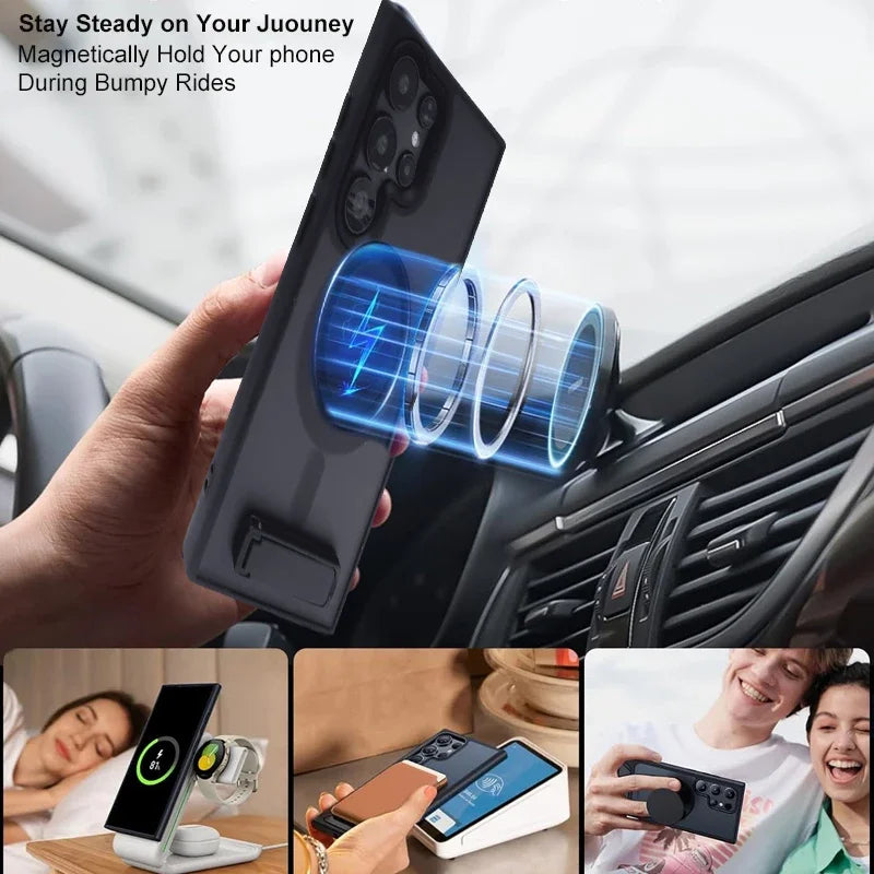 UYUXIO Magnetische Handyhülle mit Ständer für Samsung Galaxy S26 S25 S24 S23 Ultra FE S22 Plus A16 A55 A56 Standhüllen