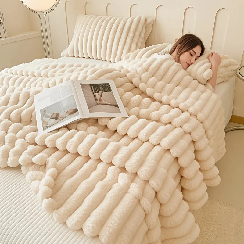 Couverture Polaire Épaisse à Larges Rayures Multifonctionnelle Douce Agréable à la Peau Imperméable Couvre-lit Canapé Jeté de Canapé pour