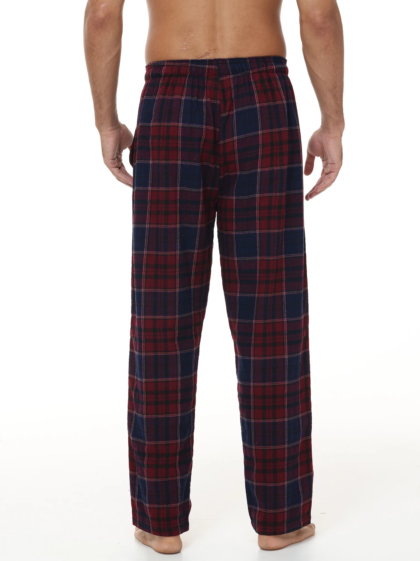 Pyjama Homme 3 Pièces Coton Carreaux, Pantalon de Pyjama Long Carreaux avec Taille Élastique pour Homme