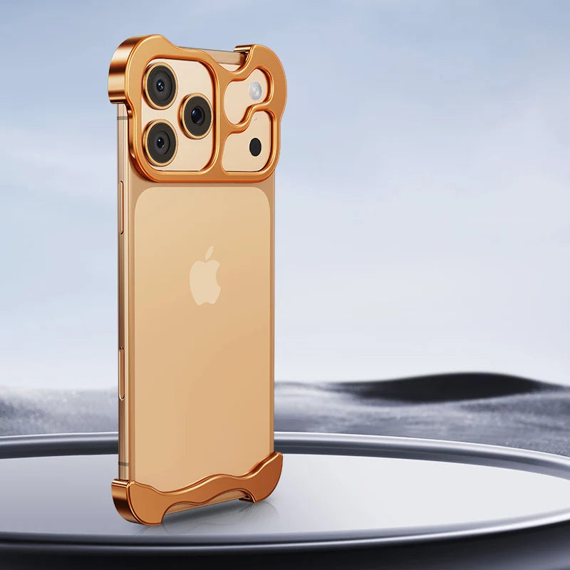 Unregelmäßige Metallstoßfänger Handyhülle für iPhone 17 16 15 14 13 12 Pro Max Plus Linsenfilmschutz Nackte Aluminium Stoßfeste Abdeckung