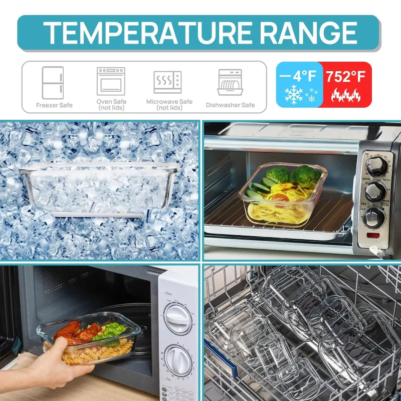 Boîte alimentaire en verre, préparation de repas, boîte à lunch hermétique, compatible micro-ondes, four, congélateur et lave-vaisselle