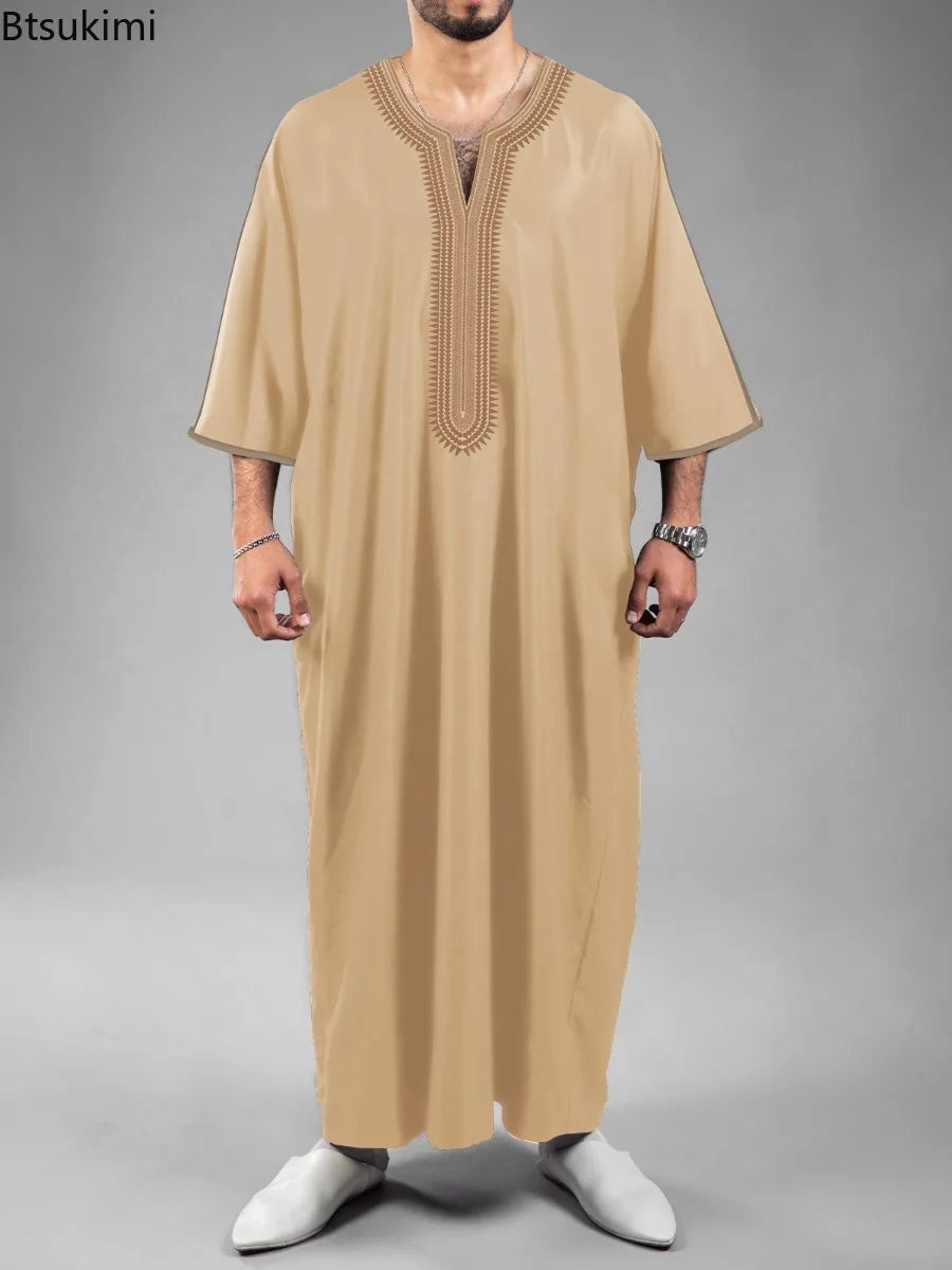 Nouvelle Abaya Musulmane Homme 2026 Robe Islamique Saoudienne Caftan Longue Robe Homme Marocain Thobe Jubba Uni Décontracté Brodé Caftan
