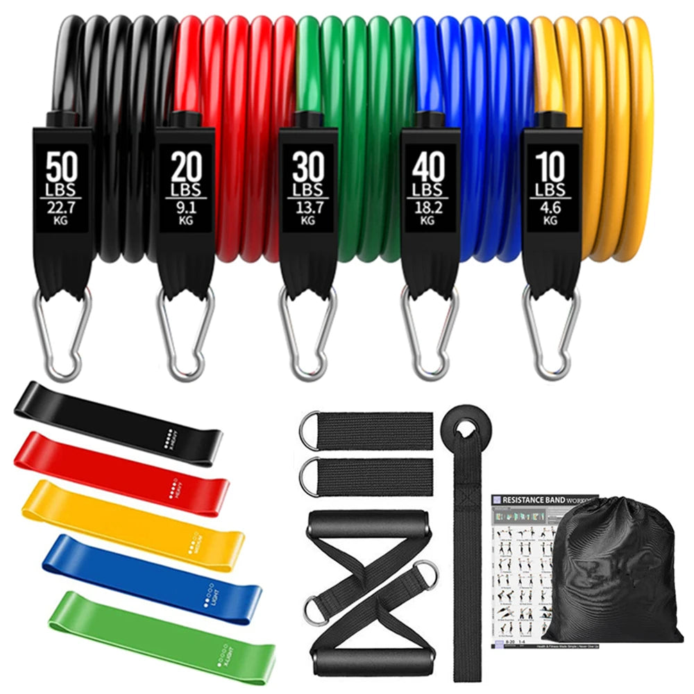 360lbs Fitness Übungen Widerstandsbänder Set Elastische Tubes Zugseil Yogaband Trainingsausrüstung für Zuhause Fitnessstudio Gewicht