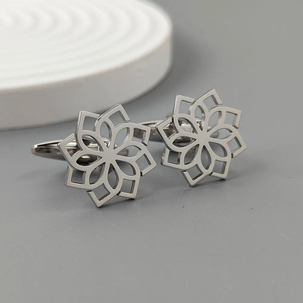 Punk-Stil Blume des Lebens Edelstahl Vergoldet 18K Manschettenknöpfe, französische Hemdknöpfe, hochwertige wasserdichte Schmuckstücke