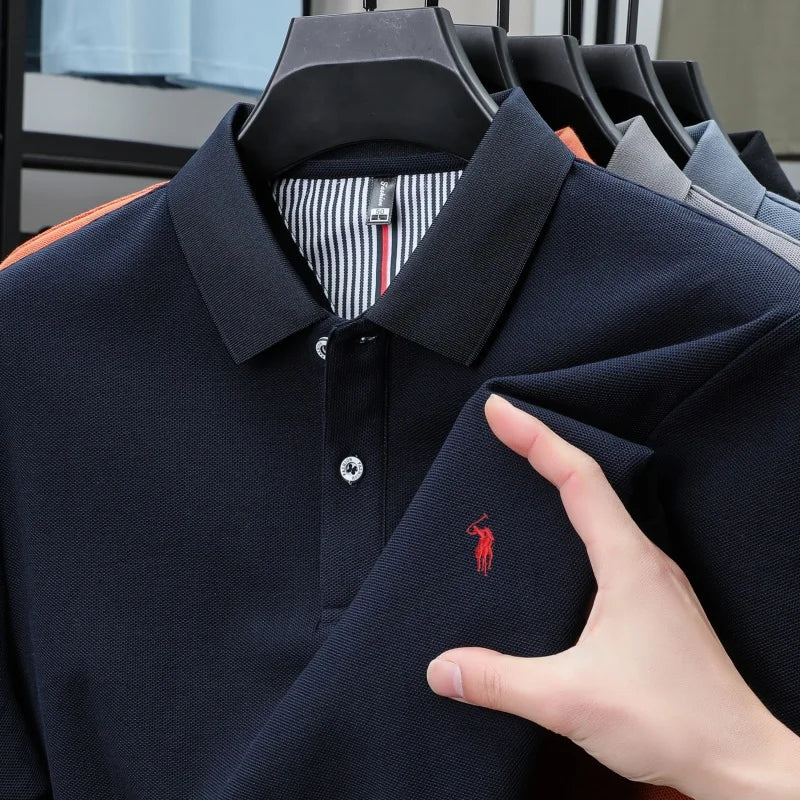 T-shirt polo d'affaires d'été décontracté ample brodé de marque de luxe haut de gamme en coton pur à 100 % pour homme à manches courtes respirant