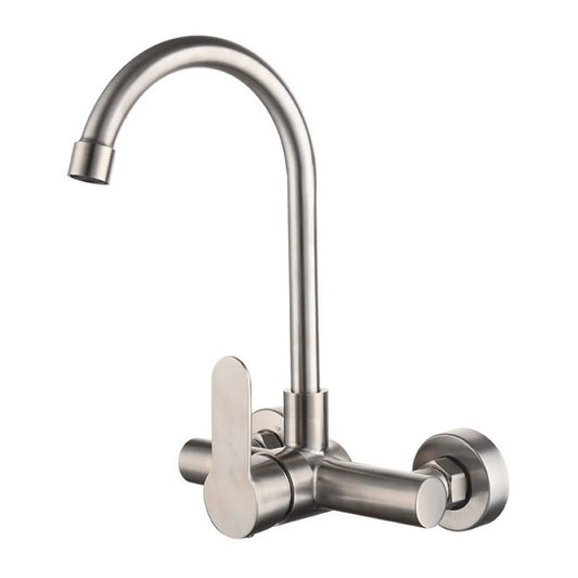 Stainless Steel Double Hole Wall Mounted Cold and Hot Faucet Balcony Rotating Kitchen Faucet Torneiras De Cozinha Batidora