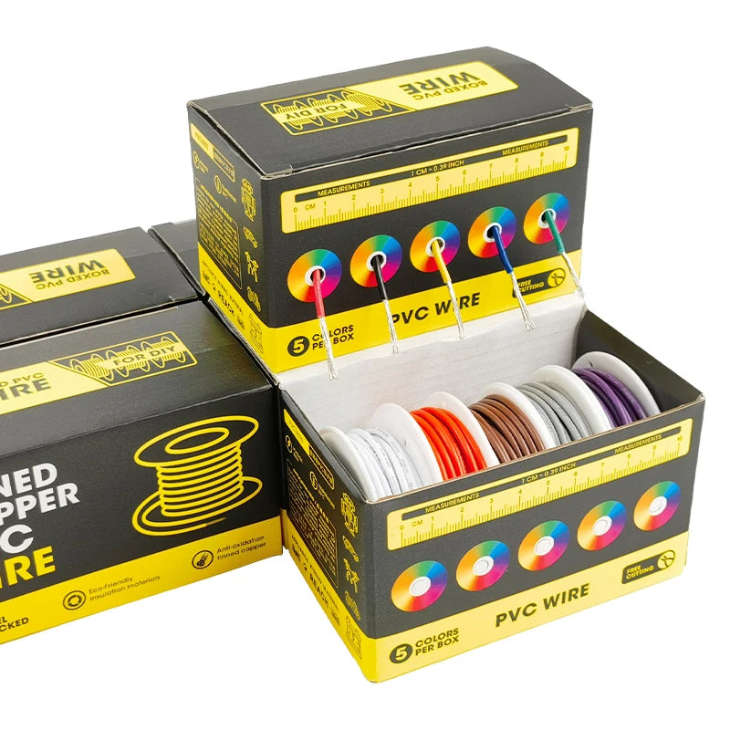 5 Couleurs Câble Électronique DIY en Cuivre Étamé PVC, 5-20 Mètres Par Axe, Câble Multibrins 16/18/20/22/24/26/28/30AWG