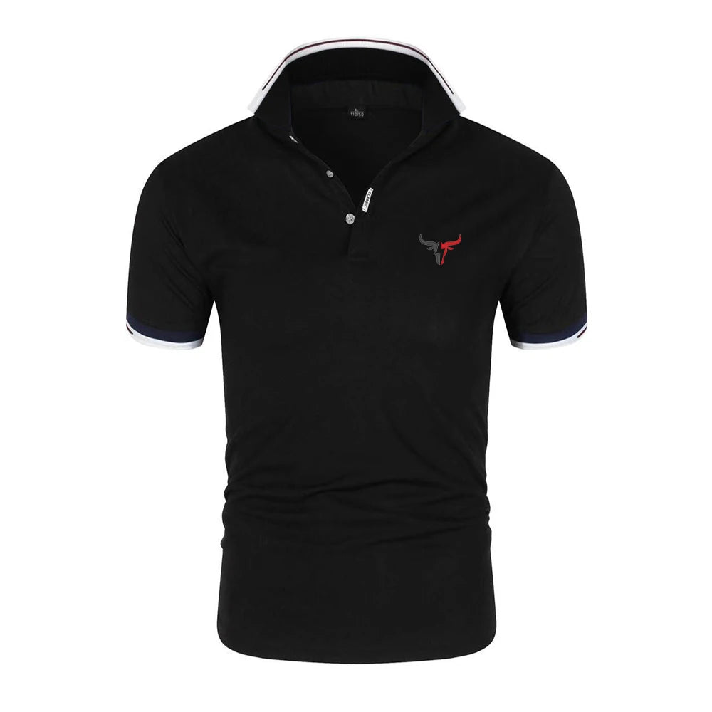 2026 Men New Sport Bull Pattern Six-color Polo Shirts Stand Collar Breathable Sport T-shirt Summer Fashion Short Sleeve