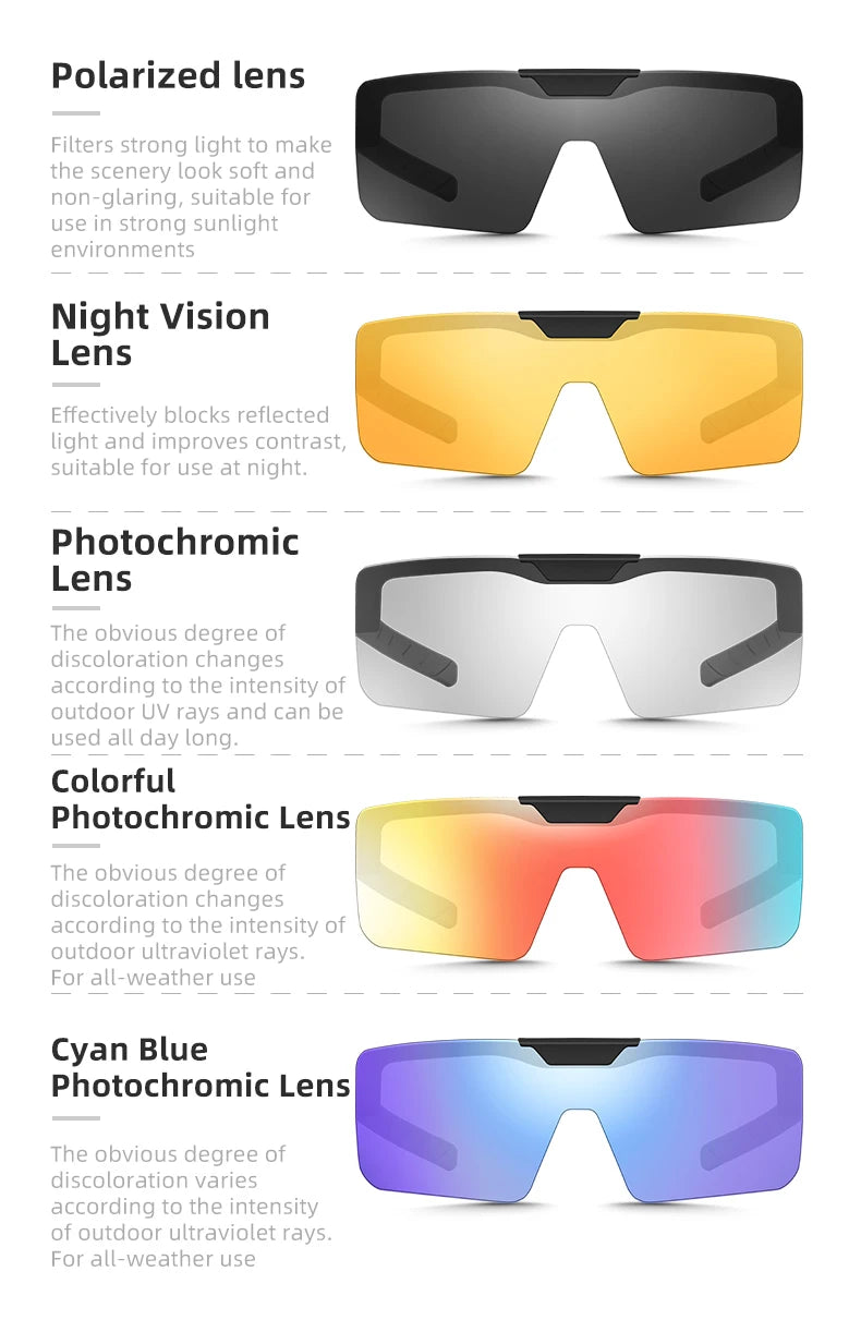 WEST BIKING Lunettes de cyclisme photochromiques Verres relevables Lunettes polarisées à clipser Pare-soleil VTT Vélo de route Lunettes de conduite de nuit