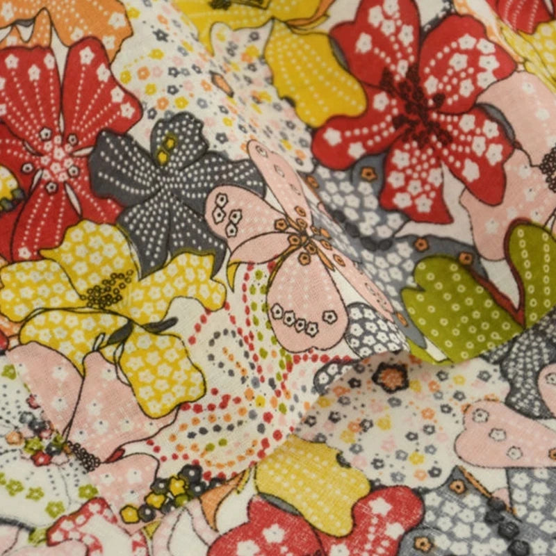Schöner frischer rot bedruckter Stoff mit Blumenmustern, dünner Stoff aus 100 % Baumwolle, Patchwork für DIY-Bastelarbeiten, Heimtextilien, Meterware