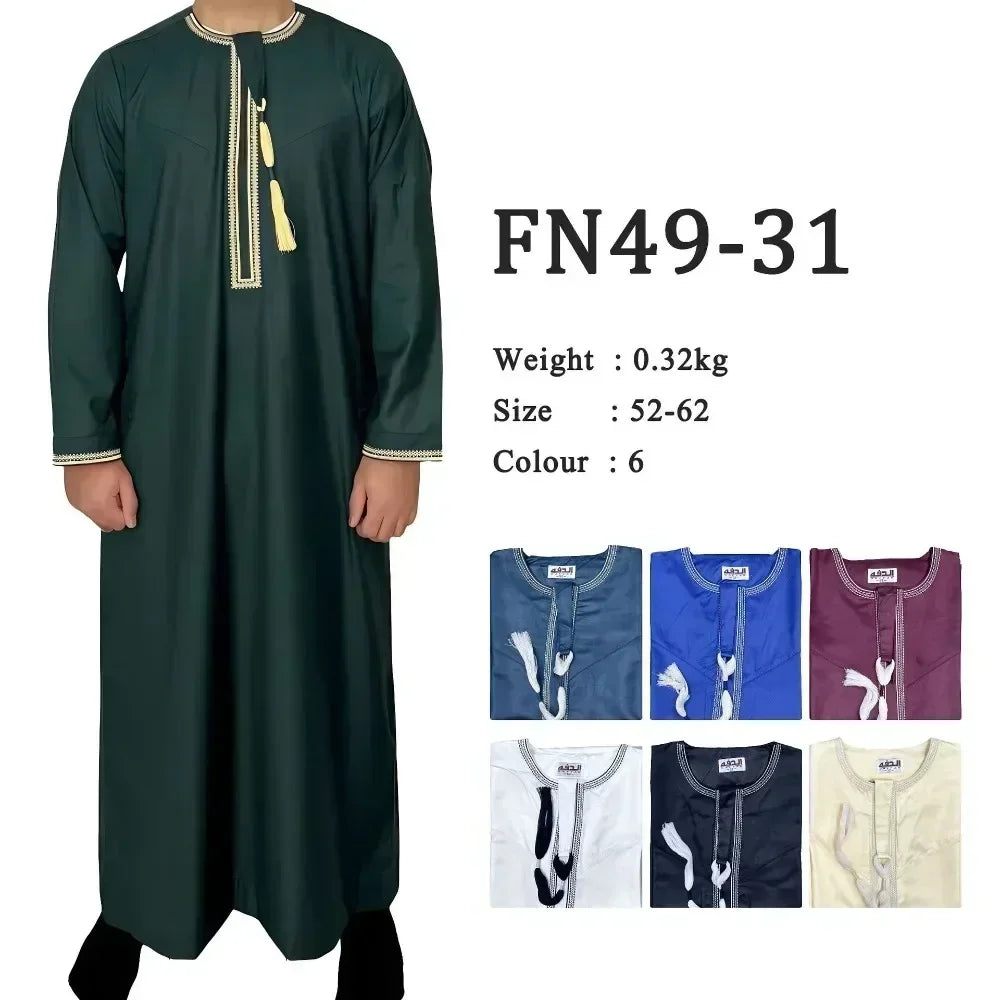 Nouvelle robe longue à manches longues pour hommes musulmans Abaya Daffah Jubba Thobe Pakistan Arabie Saoudite Caftan Islamique Vêtement de prière Afghane