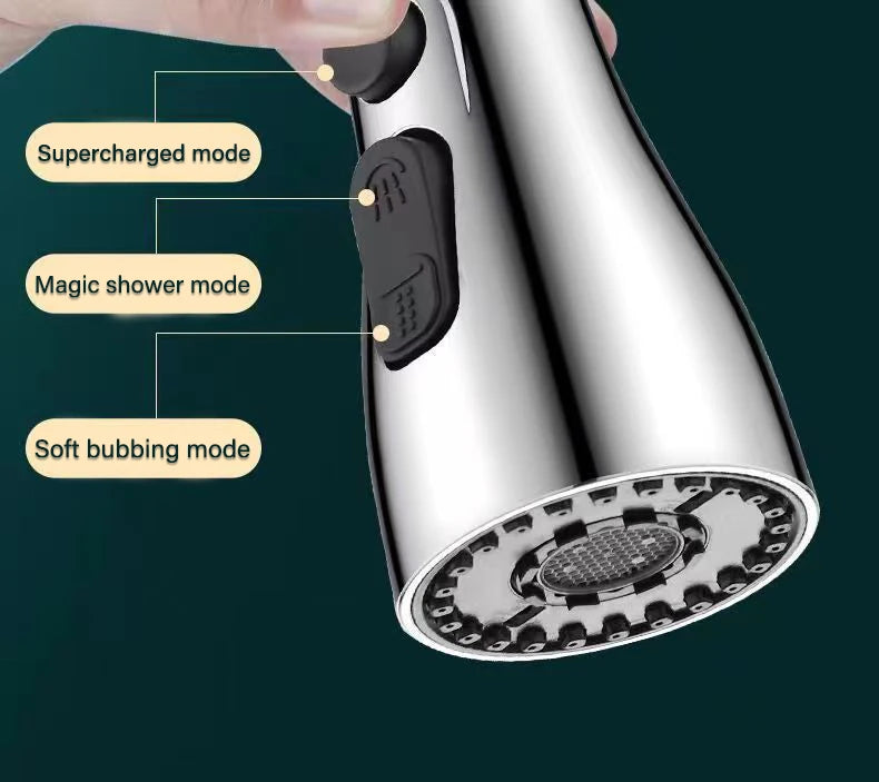 3-in-1 Küchenarmaturen-Verlängerung Universell 360° drehbar Ausziehbar Küchenhahn Mehrfachmodus Starke Spülkraft-Verstärker Küchenzubehör