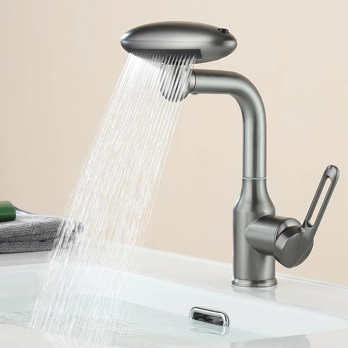 Robinet de lavabo cascade multifonctionnel 4 modes de sortie d'eau Robinet pulvérisateur Rotation à 360°, mélangeur d'eau chaude et froide pour salle de bain