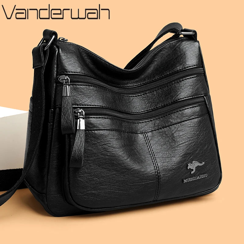 Sacs bandoulière en cuir souple Kangaroo pour femmes Sacs à bandoulière vintage multi-poches Designer Sacs messager décontractés pour dames Sac à main