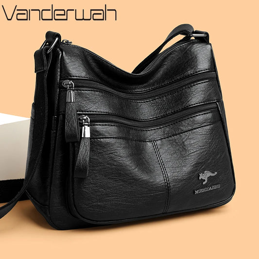 Kangaroo Soft Leather Crossbody Bags for Women Vintage Multi-pocket Shoulder Bags Designer Ladies Casual Messenger Sac A Main