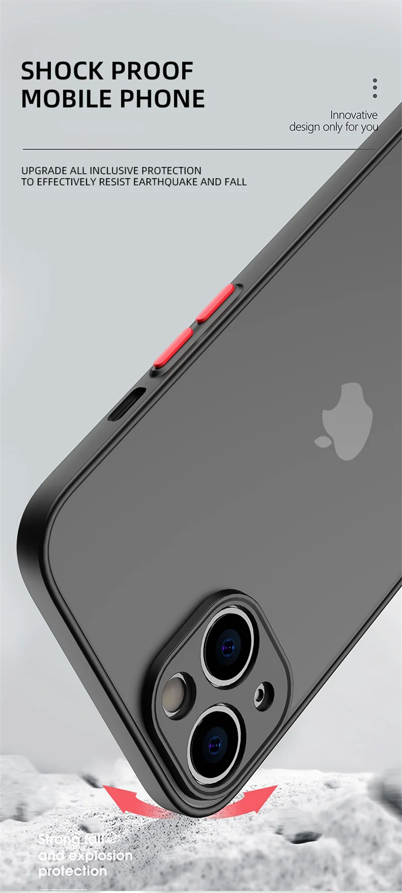 Shockproof Armor Matte Case For iPhone 14 13 12 11 Pro Max XR XS X 6 7 8 Plus SE Mini Silicone Bumper Clear Hard PC Cover Capa