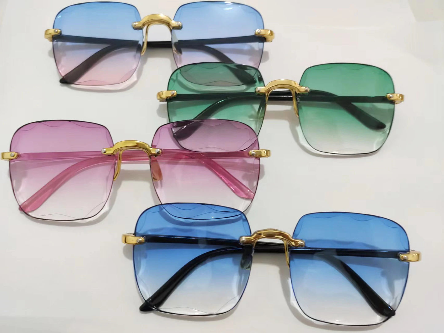 Randlose Damen-Sonnenbrille, modische Verlaufsgläser, Damensonnenbrille, Vintage-PC-Bügel, klassische Designer-Sonnenbrille für Herren