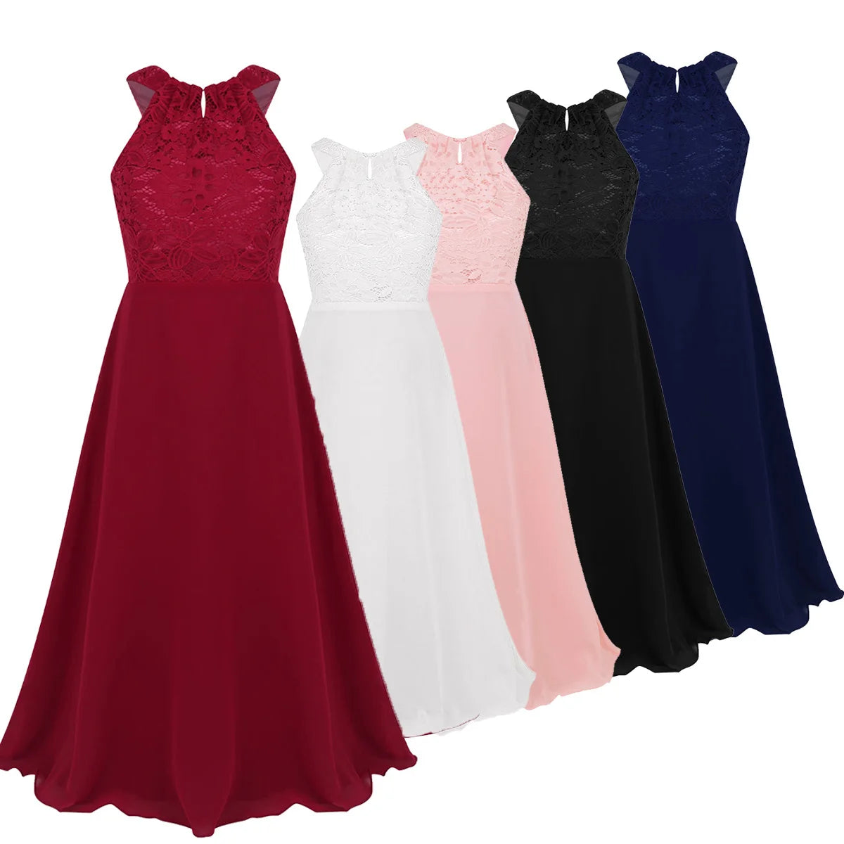 Robe de demoiselle d'honneur en mousseline florale avec découpe au dos pour enfants, tenue de fête d'anniversaire ou de mariage pour filles