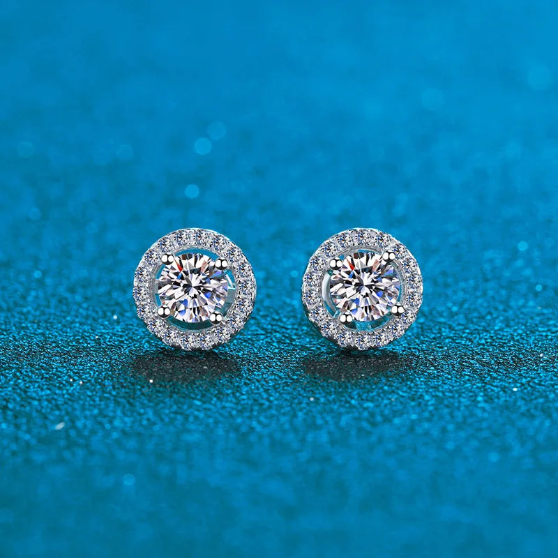 Moissanit-Ohrstecker, rund, D-Farbe, 0,5 Karat, 925er Sterlingsilber, für Damen, Hochzeitsschmuck mit GRA-Zertifikat EA011
