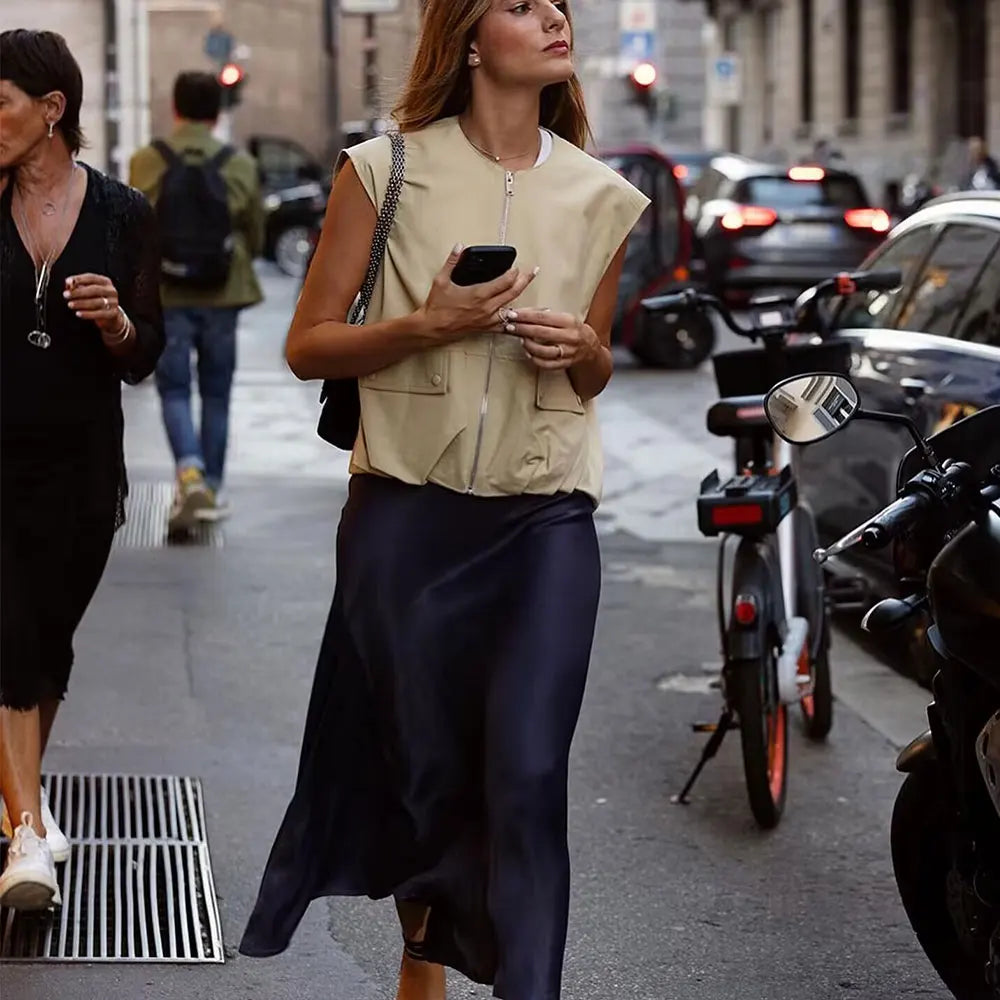 DUOPERI Damen Mode Lockere Ärmellose Weste O-Ausschnitt Weibliche Schicke Freizeit-Oberteile Tank-Top