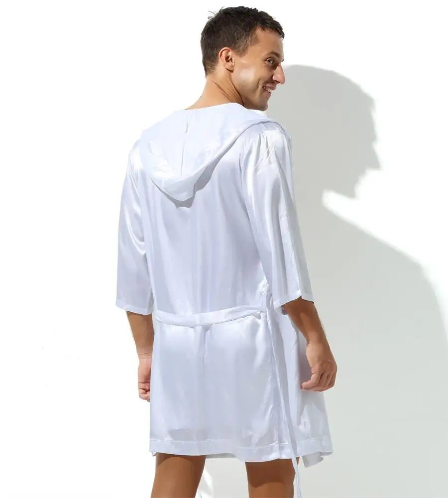 Sexy Nachtwäsche Herren Bademäntel Weich Seidig Kurzarm-Nachthemd Herren Hauskleidung Morgenmantel Herren Schlafanzug (Ohne Shorts)